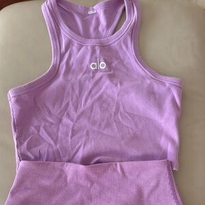 Alo Lavender Ribbed Tank Top and Shorts SET